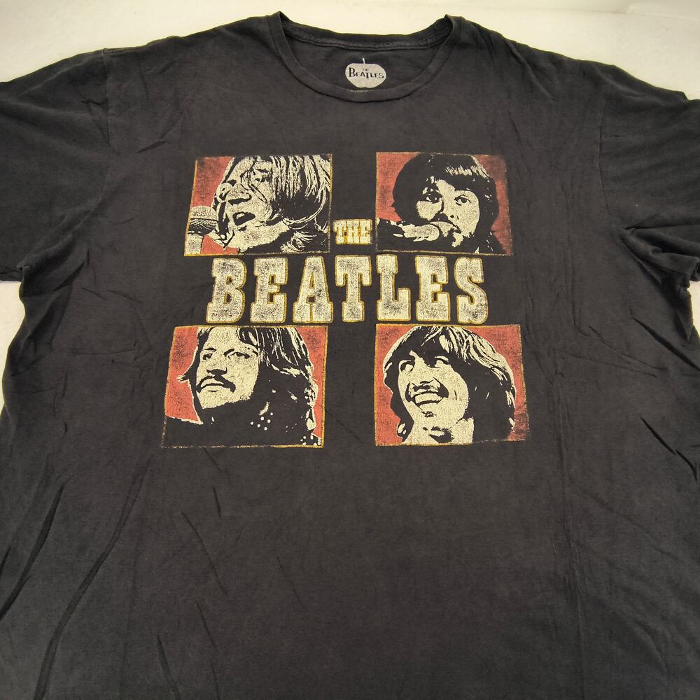 Beatles Band Short Sleeve Graphic Casual Crew Neck T Shirt Mens Size 2XL Black